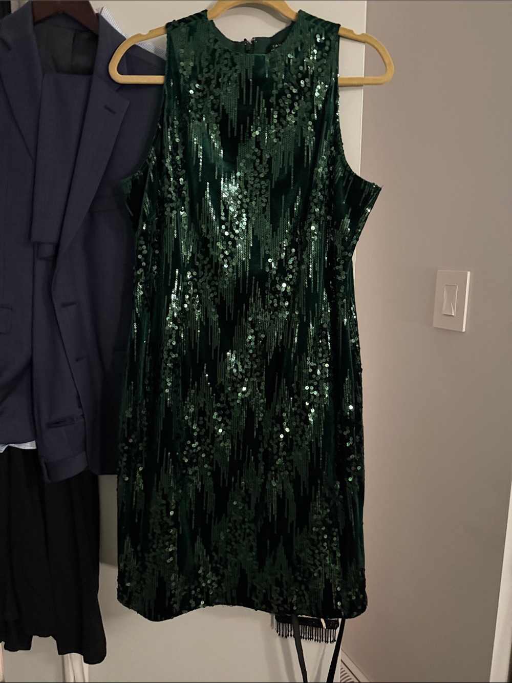 Tahari Emerald Green Sequin and Velvet Mini Dress
